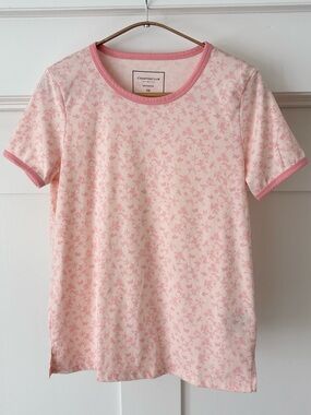 Charter Club Women’s XS Floral Tee Sleep Shirt Pink Cotton Blend